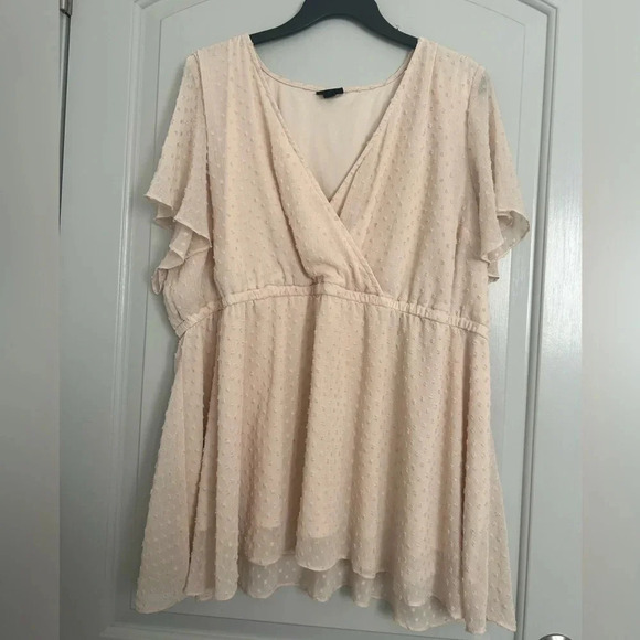 Torrid Pink Lily Ivory Swiss Dot Surplice Babydoll V Neck size 3 feminine boho - Picture 5 of 15